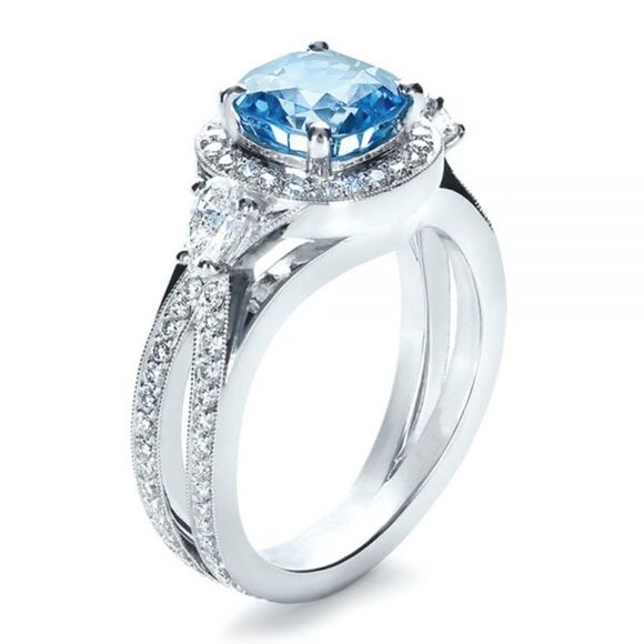 925 Silver Plated Blue Exquisite, Noble Cross Ring, FB16FA1051 - Picture 1 of 7